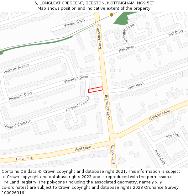 5, LONGLEAT CRESCENT, BEESTON, NOTTINGHAM, NG9 5ET: Location map and indicative extent of plot