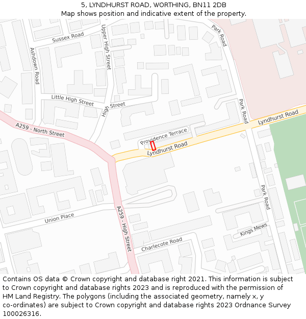 5, LYNDHURST ROAD, WORTHING, BN11 2DB: Location map and indicative extent of plot