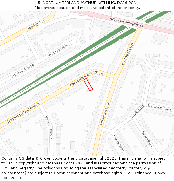 5, NORTHUMBERLAND AVENUE, WELLING, DA16 2QN: Location map and indicative extent of plot