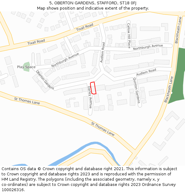 5, OBERTON GARDENS, STAFFORD, ST18 0FJ: Location map and indicative extent of plot