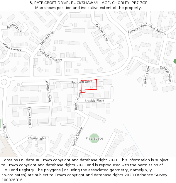 5, PATRICROFT DRIVE, BUCKSHAW VILLAGE, CHORLEY, PR7 7GF: Location map and indicative extent of plot