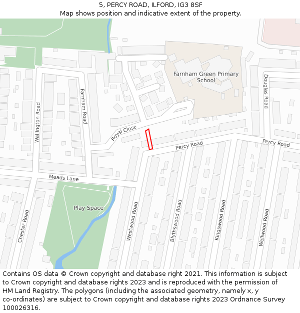 5, PERCY ROAD, ILFORD, IG3 8SF: Location map and indicative extent of plot