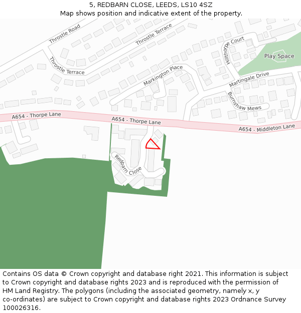 5, REDBARN CLOSE, LEEDS, LS10 4SZ: Location map and indicative extent of plot