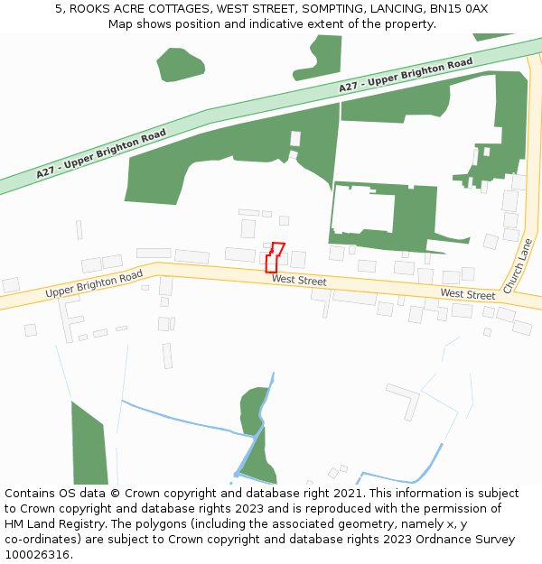 5, ROOKS ACRE COTTAGES, WEST STREET, SOMPTING, LANCING, BN15 0AX: Location map and indicative extent of plot