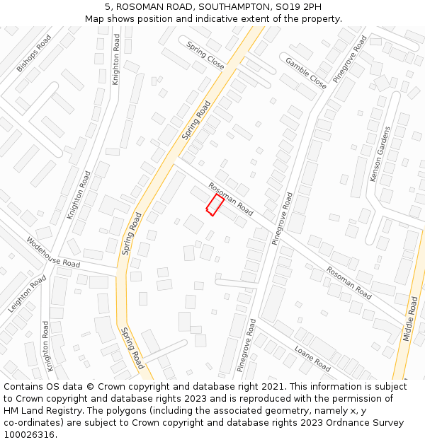 5, ROSOMAN ROAD, SOUTHAMPTON, SO19 2PH: Location map and indicative extent of plot