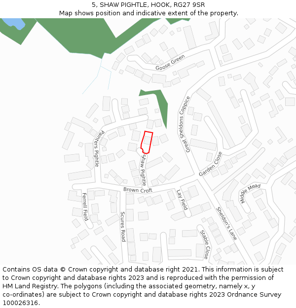 5, SHAW PIGHTLE, HOOK, RG27 9SR: Location map and indicative extent of plot