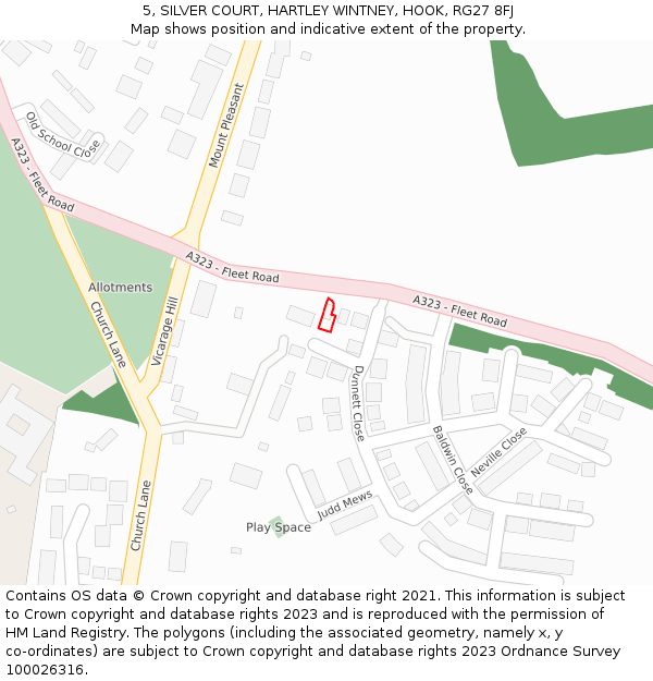 5, SILVER COURT, HARTLEY WINTNEY, HOOK, RG27 8FJ: Location map and indicative extent of plot
