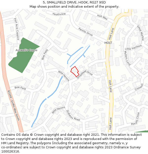 5, SMALLFIELD DRIVE, HOOK, RG27 9SD: Location map and indicative extent of plot