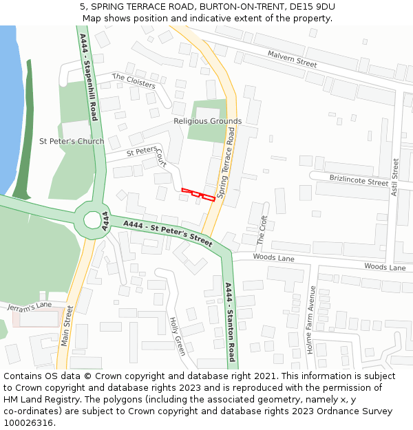 5, SPRING TERRACE ROAD, BURTON-ON-TRENT, DE15 9DU: Location map and indicative extent of plot