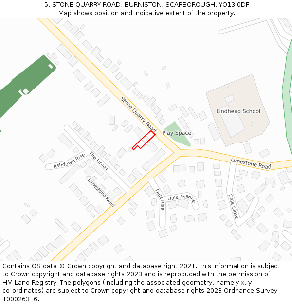 5, STONE QUARRY ROAD, BURNISTON, SCARBOROUGH, YO13 0DF: Location map and indicative extent of plot
