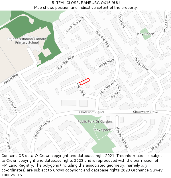 5, TEAL CLOSE, BANBURY, OX16 9UU: Location map and indicative extent of plot