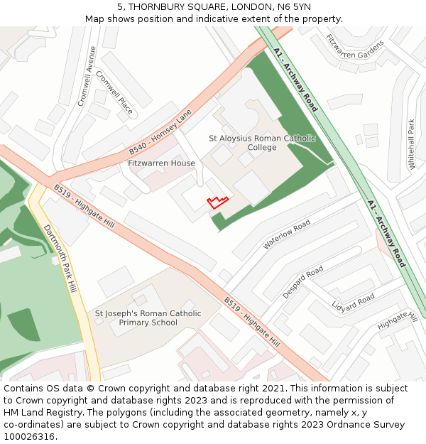 5, THORNBURY SQUARE, LONDON, N6 5YN: Location map and indicative extent of plot