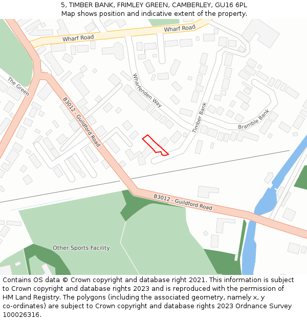 5, TIMBER BANK, FRIMLEY GREEN, CAMBERLEY, GU16 6PL: Location map and indicative extent of plot