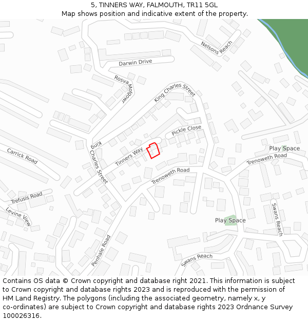 5, TINNERS WAY, FALMOUTH, TR11 5GL: Location map and indicative extent of plot