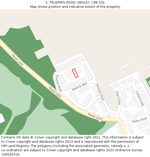 5, TRUEMAN ROAD, KENLEY, CR8 5GL: Location map and indicative extent of plot