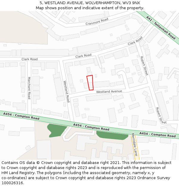5, WESTLAND AVENUE, WOLVERHAMPTON, WV3 9NX: Location map and indicative extent of plot