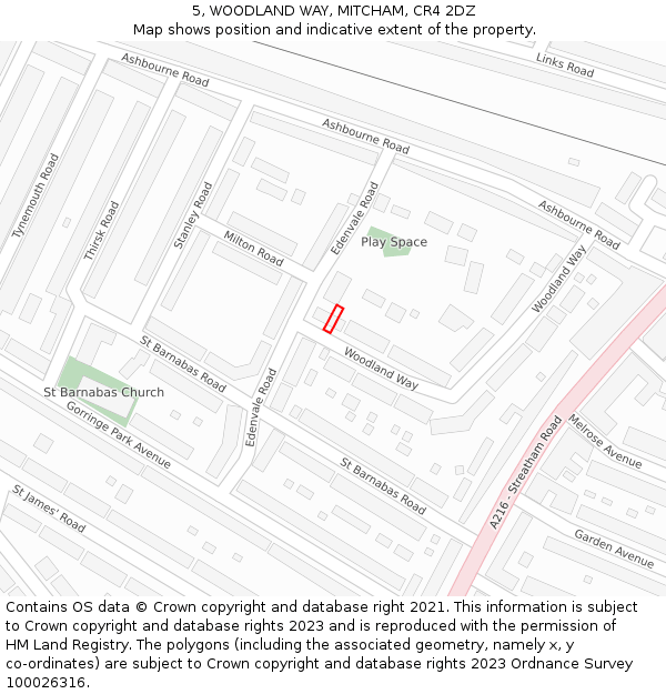 5, WOODLAND WAY, MITCHAM, CR4 2DZ: Location map and indicative extent of plot
