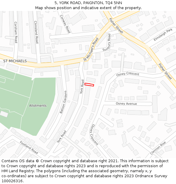 5, YORK ROAD, PAIGNTON, TQ4 5NN: Location map and indicative extent of plot