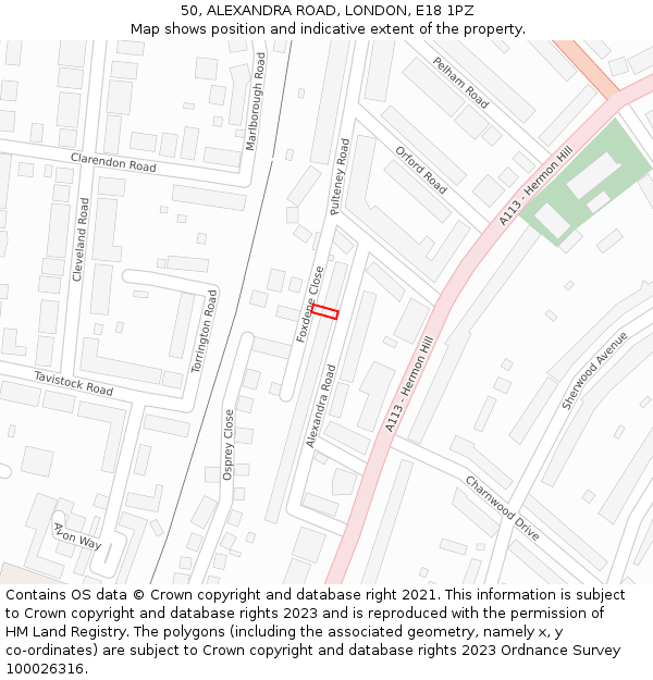 50, ALEXANDRA ROAD, LONDON, E18 1PZ: Location map and indicative extent of plot