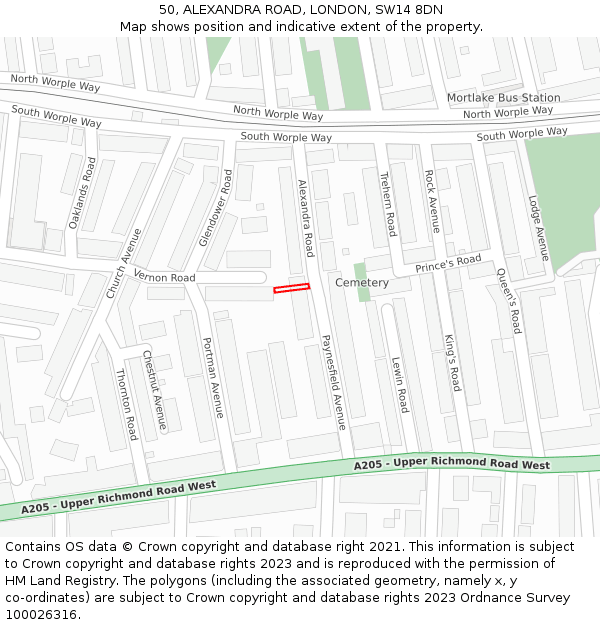 50, ALEXANDRA ROAD, LONDON, SW14 8DN: Location map and indicative extent of plot
