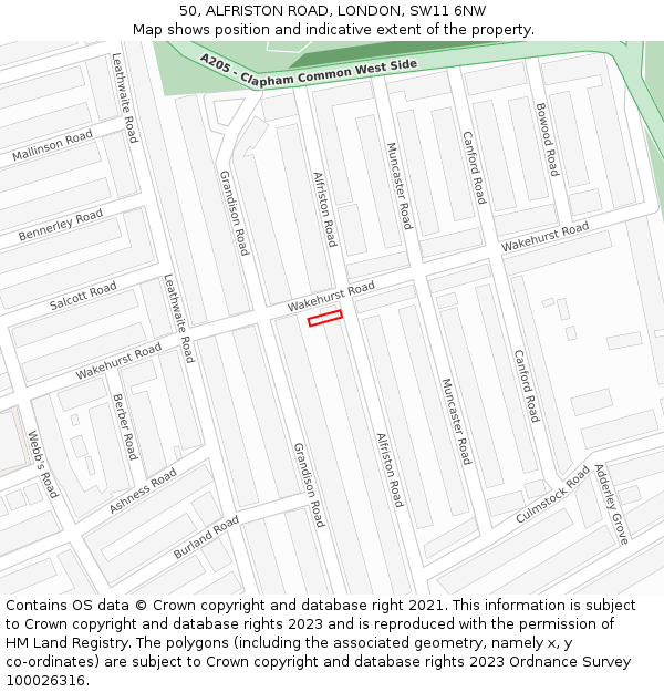 50, ALFRISTON ROAD, LONDON, SW11 6NW: Location map and indicative extent of plot