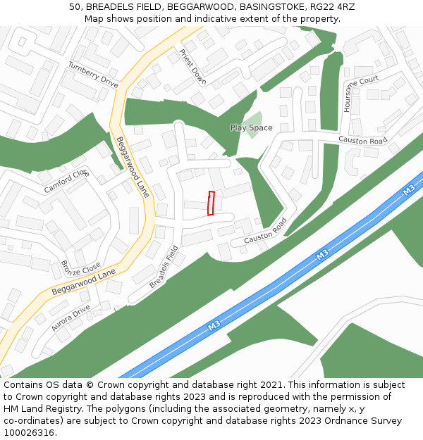 50, BREADELS FIELD, BEGGARWOOD, BASINGSTOKE, RG22 4RZ: Location map and indicative extent of plot