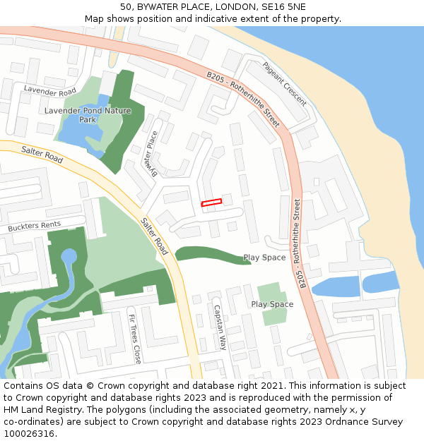 50, BYWATER PLACE, LONDON, SE16 5NE: Location map and indicative extent of plot