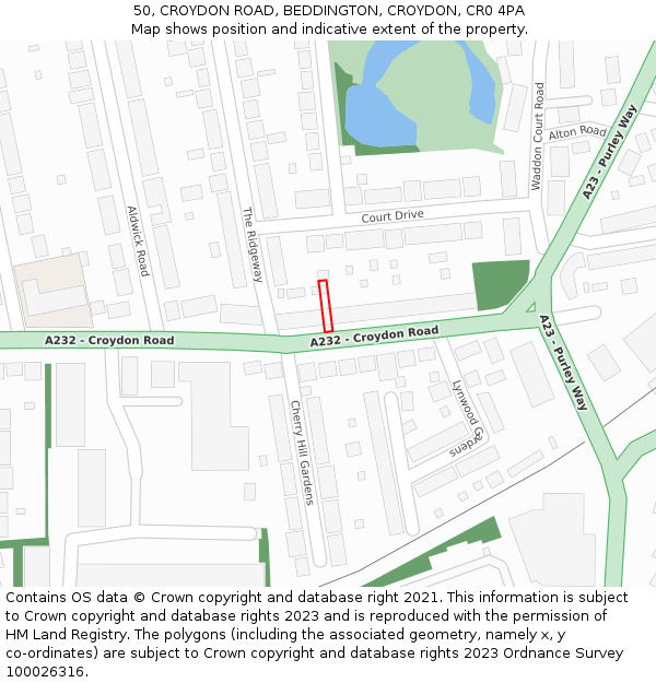 50, CROYDON ROAD, BEDDINGTON, CROYDON, CR0 4PA: Location map and indicative extent of plot