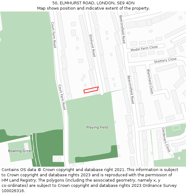 50, ELMHURST ROAD, LONDON, SE9 4DN: Location map and indicative extent of plot