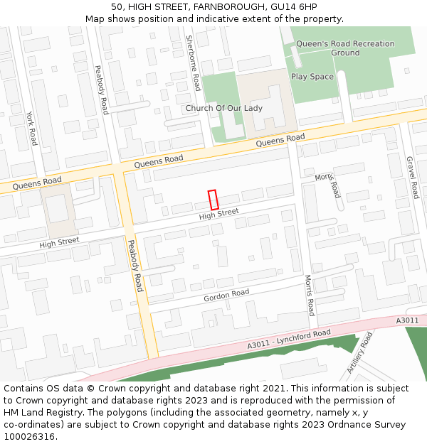 50, HIGH STREET, FARNBOROUGH, GU14 6HP: Location map and indicative extent of plot