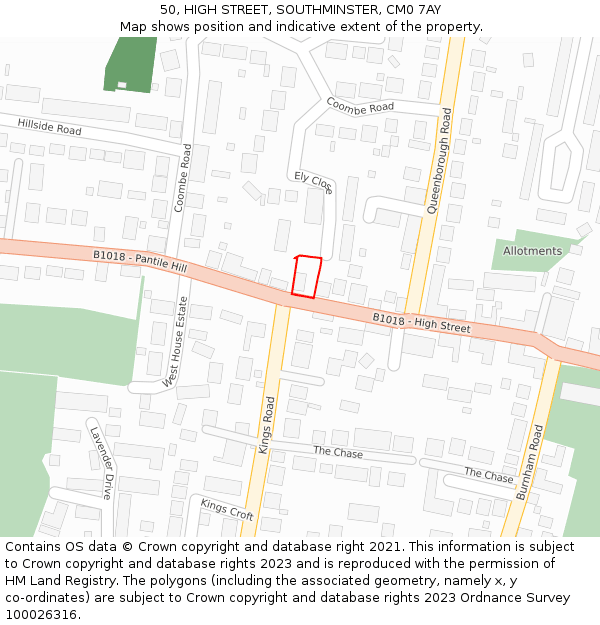 50, HIGH STREET, SOUTHMINSTER, CM0 7AY: Location map and indicative extent of plot