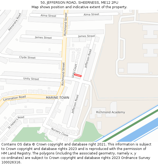 50, JEFFERSON ROAD, SHEERNESS, ME12 2PU: Location map and indicative extent of plot