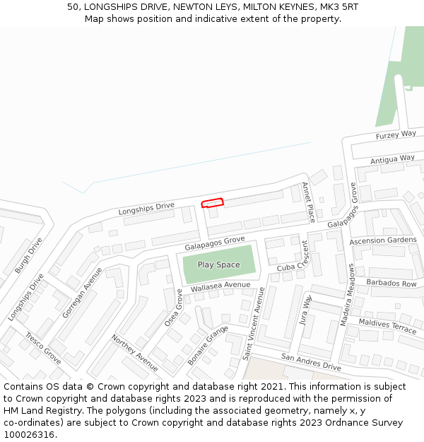 50, LONGSHIPS DRIVE, NEWTON LEYS, MILTON KEYNES, MK3 5RT: Location map and indicative extent of plot