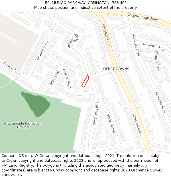 50, MUNGO PARK WAY, ORPINGTON, BR5 4EF: Location map and indicative extent of plot