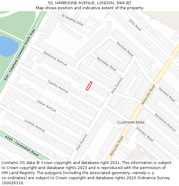 50, NARBONNE AVENUE, LONDON, SW4 9JT: Location map and indicative extent of plot