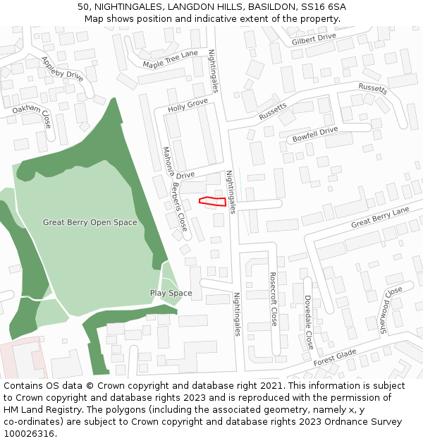 50, NIGHTINGALES, LANGDON HILLS, BASILDON, SS16 6SA: Location map and indicative extent of plot