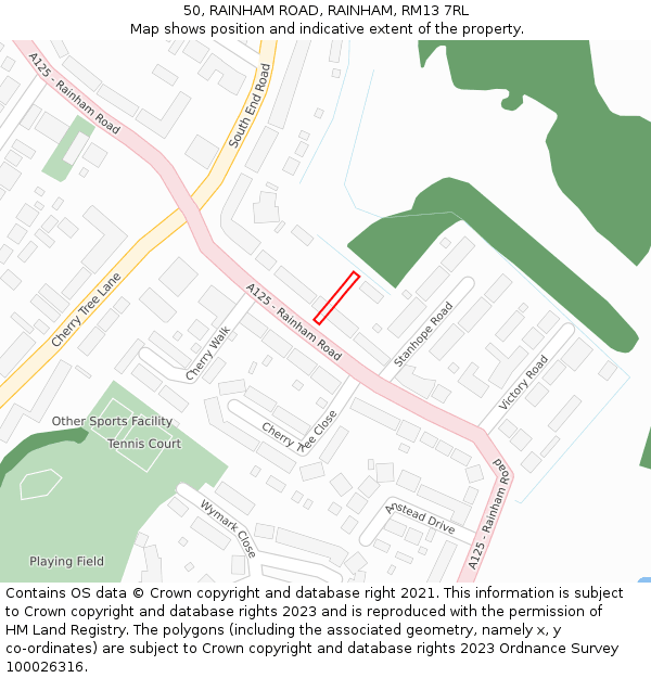 50, RAINHAM ROAD, RAINHAM, RM13 7RL: Location map and indicative extent of plot