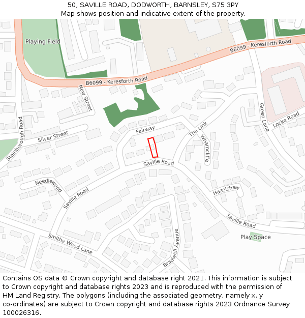 50, SAVILLE ROAD, DODWORTH, BARNSLEY, S75 3PY: Location map and indicative extent of plot