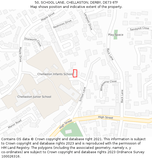 50, SCHOOL LANE, CHELLASTON, DERBY, DE73 6TF: Location map and indicative extent of plot