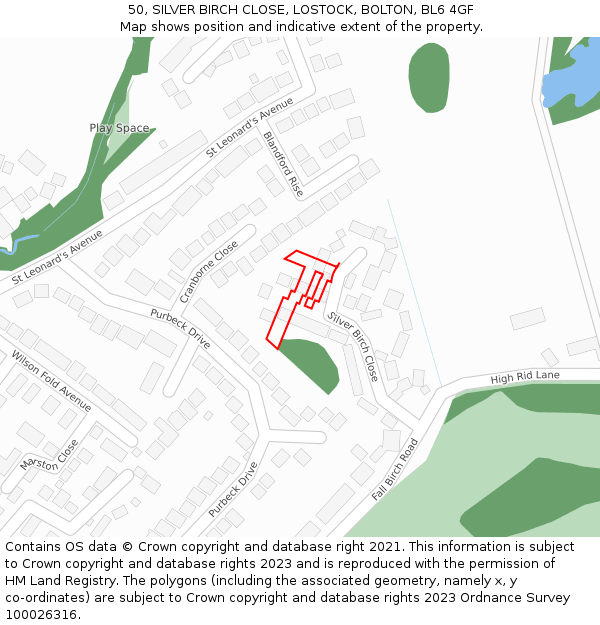 50, SILVER BIRCH CLOSE, LOSTOCK, BOLTON, BL6 4GF: Location map and indicative extent of plot