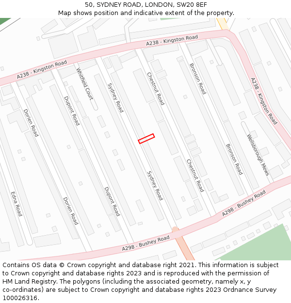 50, SYDNEY ROAD, LONDON, SW20 8EF: Location map and indicative extent of plot