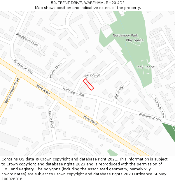 50, TRENT DRIVE, WAREHAM, BH20 4DF: Location map and indicative extent of plot