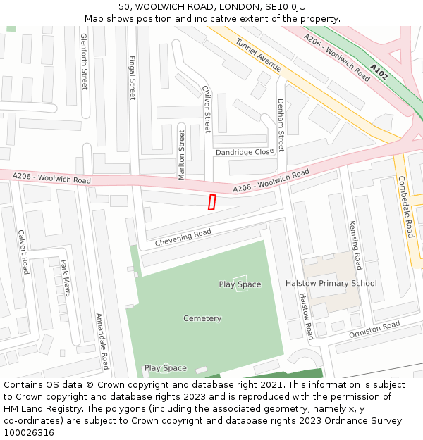 50, WOOLWICH ROAD, LONDON, SE10 0JU: Location map and indicative extent of plot