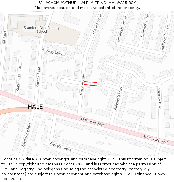 51, ACACIA AVENUE, HALE, ALTRINCHAM, WA15 8QY: Location map and indicative extent of plot