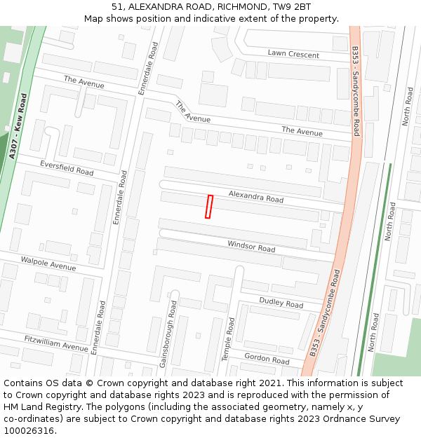 51, ALEXANDRA ROAD, RICHMOND, TW9 2BT: Location map and indicative extent of plot