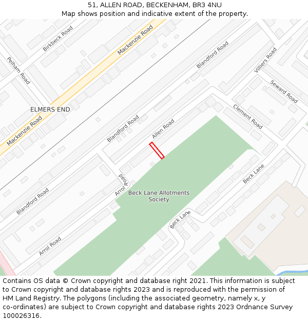 51, ALLEN ROAD, BECKENHAM, BR3 4NU: Location map and indicative extent of plot