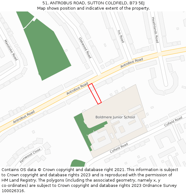 51, ANTROBUS ROAD, SUTTON COLDFIELD, B73 5EJ: Location map and indicative extent of plot