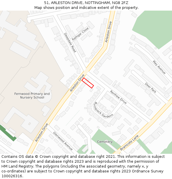 51, ARLESTON DRIVE, NOTTINGHAM, NG8 2FZ: Location map and indicative extent of plot