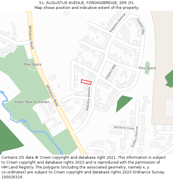51, AUGUSTUS AVENUE, FORDINGBRIDGE, SP6 1FL: Location map and indicative extent of plot