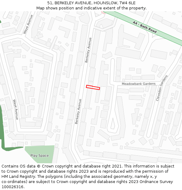 51, BERKELEY AVENUE, HOUNSLOW, TW4 6LE: Location map and indicative extent of plot